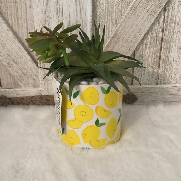 Ceramic Lemon Planter with Faux Succulents - Picture 2 of 6